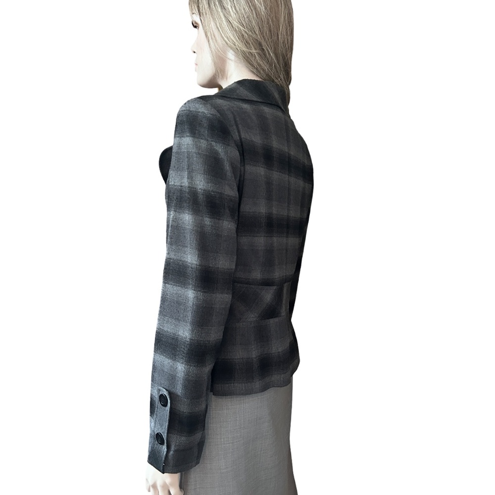 Mario Serrani Italy Plaid Tartan Blazer Jacket Rayon Blend Grey Black Check - Picture 11 of 16